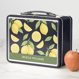 Personalised Cute Watercolor Lemon Pattern Metal Lunch Box