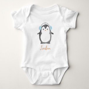 Personalised cute watercolor penguin baby baby bodysuit
