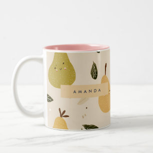 Personalised Cute Whimsical Pear Pattern Two-Tone Coffee Mug