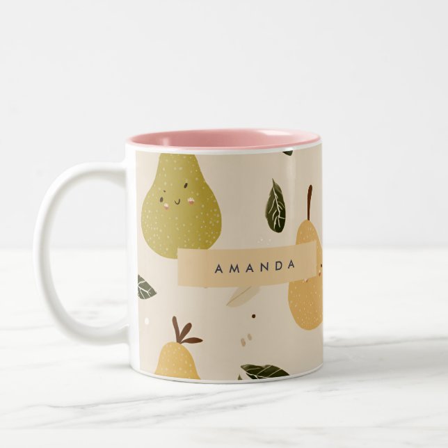 Personalised Cute Whimsical Pear Pattern  Two-Tone Coffee Mug (Left)