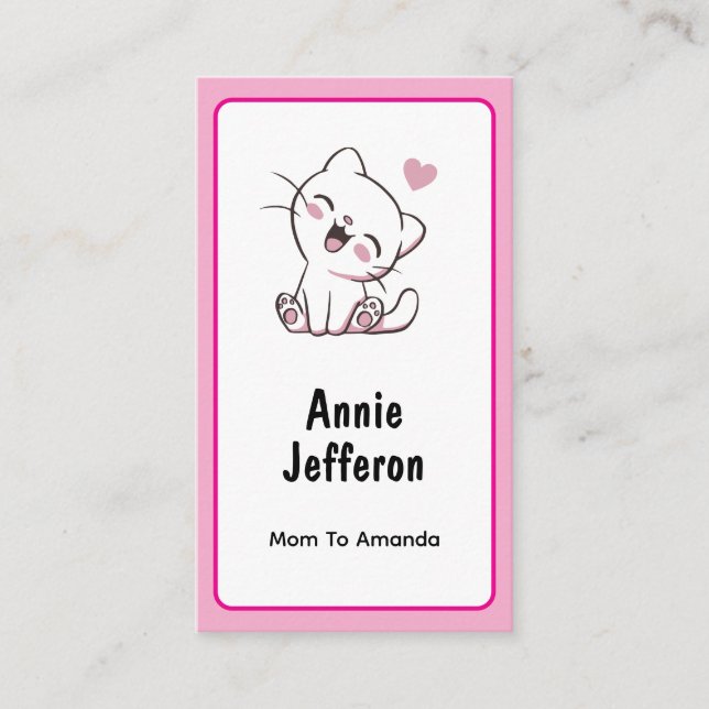 Personalised Cute White Kitty Mum Calling Card (Front)