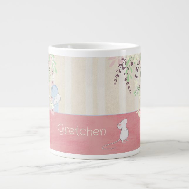 Personalised Cute White Mice at Home  Large Coffee Mug (Front)