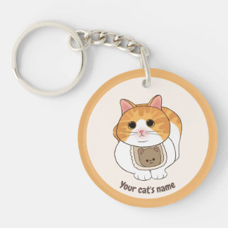 Personalised Cute White Orange Cat Lover Keychain