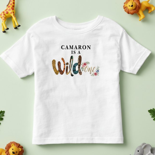   Personalised Cute Wild One 1st Birthday Jungle  Toddler T-Shirt (Creator Uploaded)