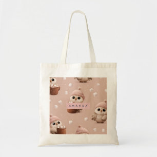 Personalised Cute Winter Owl with Cocoa Pattern Tote Bag