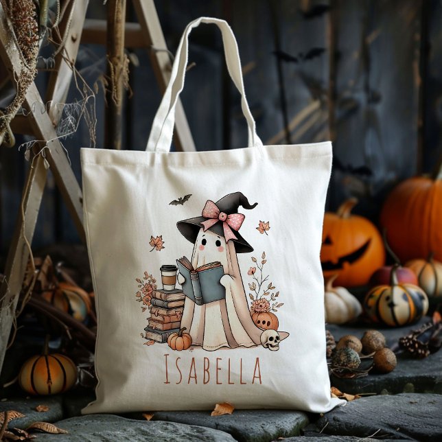 Personalised Cute Witch Ghost Trick Or Treat Candy Tote Bag (Creator Uploaded)