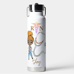 Personalised Cute Women Nurse Monogram Gift Water Bottle
