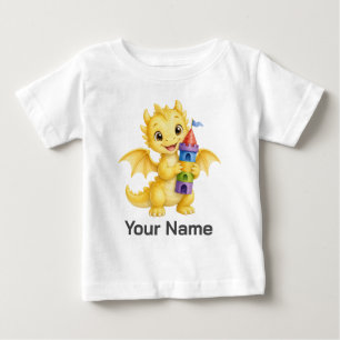 Personalised Cute Yellow Baby Dragon Castle Blocks T-Shirt