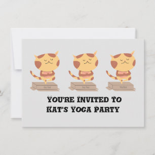 Personalised Cute Yoga Cat on A Box Invitation