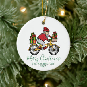 Personalised Cyclist Santa Christmas Ceramic Tree Decoration