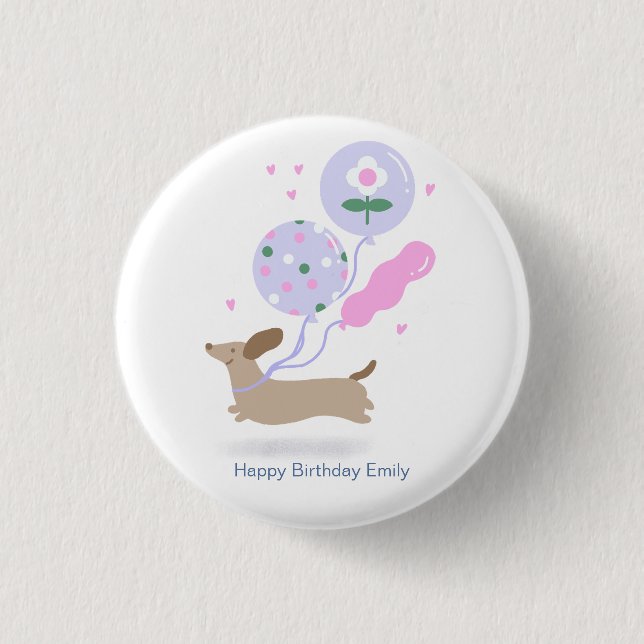 Personalised Dachshund Birthday Party Dog Lover  3 Cm Round Badge (Front)