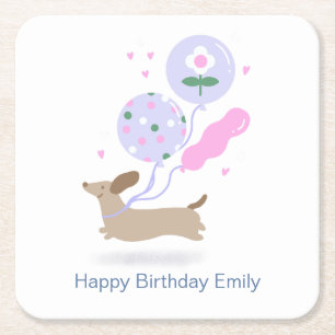 Personalised Dachshund Birthday Party Dog Lover Square Paper Coaster