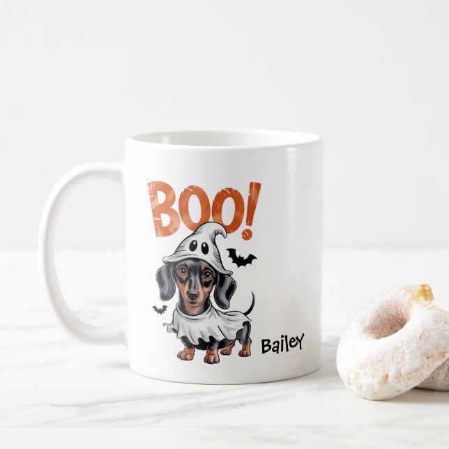Personalised  Dachshund Halloween Dog    Coffee Mug (With Donut)