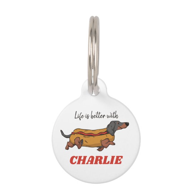 Personalised Dachshund Hotdog Dog Lover Custom Pet Tag (Front)