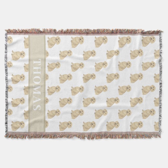 Personalised Dachshund (Long Haired, Cream Fawn)  Throw Blanket (Front)