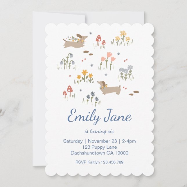 Personalised Dachshund Lover Birthday Party Pink Invitation (Front)