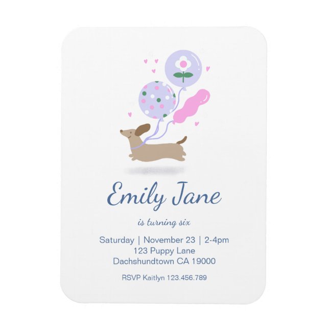 Personalised Dachshund Lover Birthday Party Pink Magnet (Vertical)