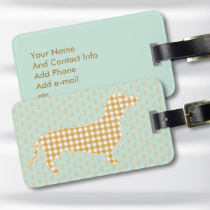 Personalised Dachshund Luggage Tag - Cream Gingham