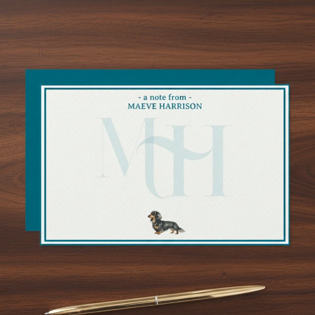 Personalised Dachshund Note Monogram Card Set (Gift custom stationery to the dog lover in your life! )