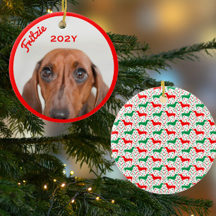 Personalised Dachshund Photo Year  Ceramic Tree Decoration