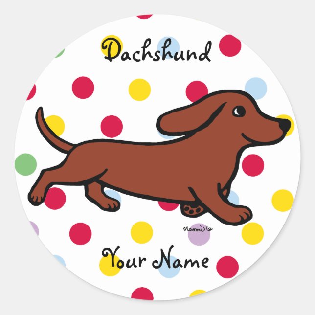 Personalised Dachshund Running Cartoon Classic Round Sticker (Front)