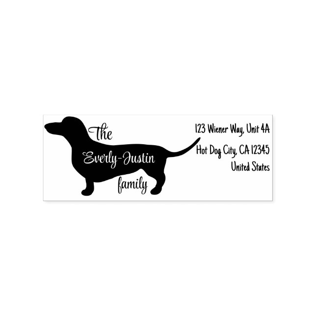 Personalised Dachshund Silhouette with Script Name Rubber Stamp (Imprint)