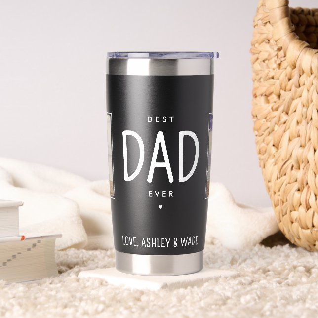 Personalised Dad 2 Photos Best Dad Ever Modern Insulated Tumbler (Living Room)