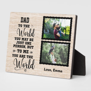 Personalised Dad 2 Picture Dad You Are the World Plaque