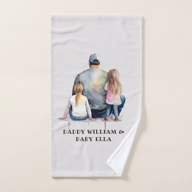 Personalised Dad and Daughters (9) Bath Towel Set (Hand Towel)