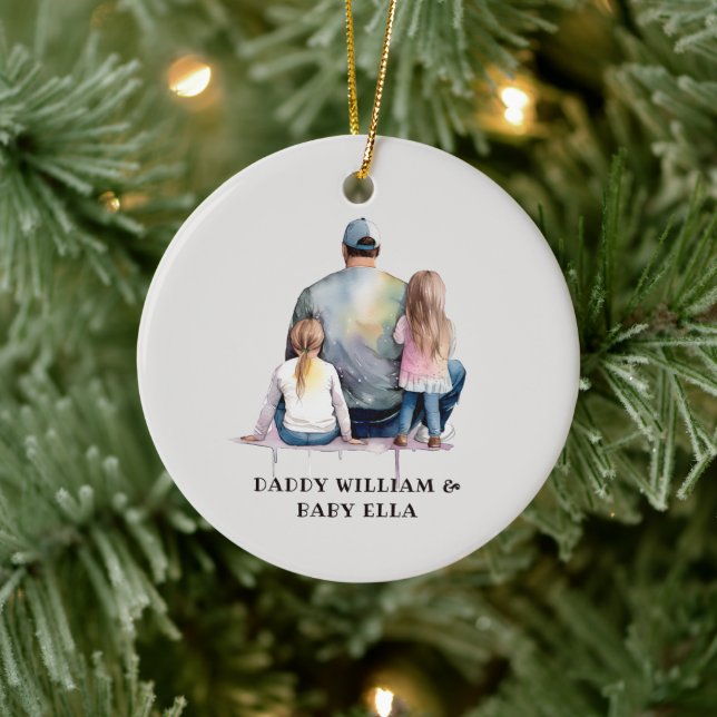 Personalised Dad and Daughters (9) Ceramic Tree Decoration (Tree)