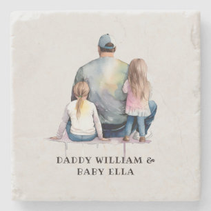 Personalised Dad and Daughters (9) Stone Coaster