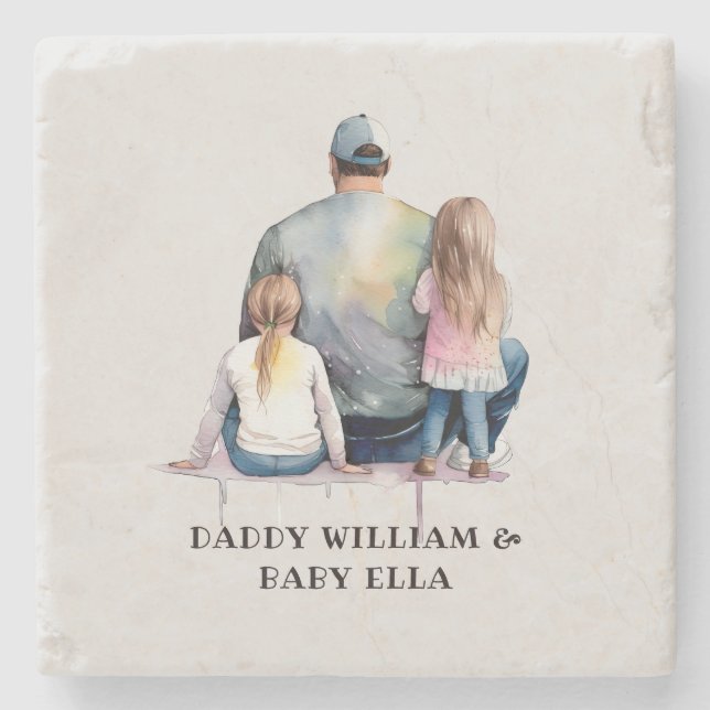 Personalised Dad and Daughters (9) Stone Coaster (Front)