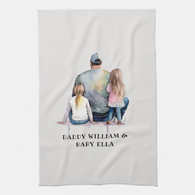 Personalised Dad and Daughters (9) Tea Towel (Vertical)