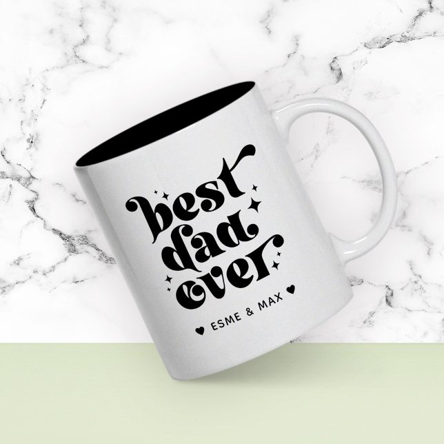 Personalised Dad Coffee Mug with Kids Names (Retro Fun Best Dad Ever mug with kids names!)