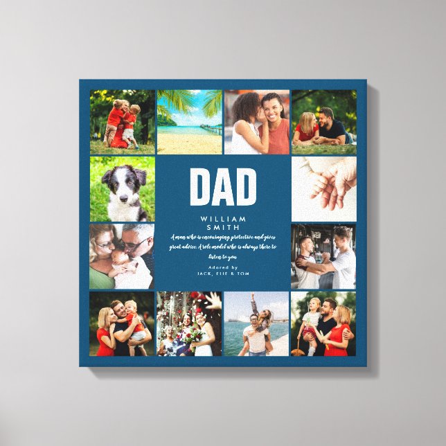 Personalised Dad Definition Blue 12 Photo Collage Canvas Print (Front)