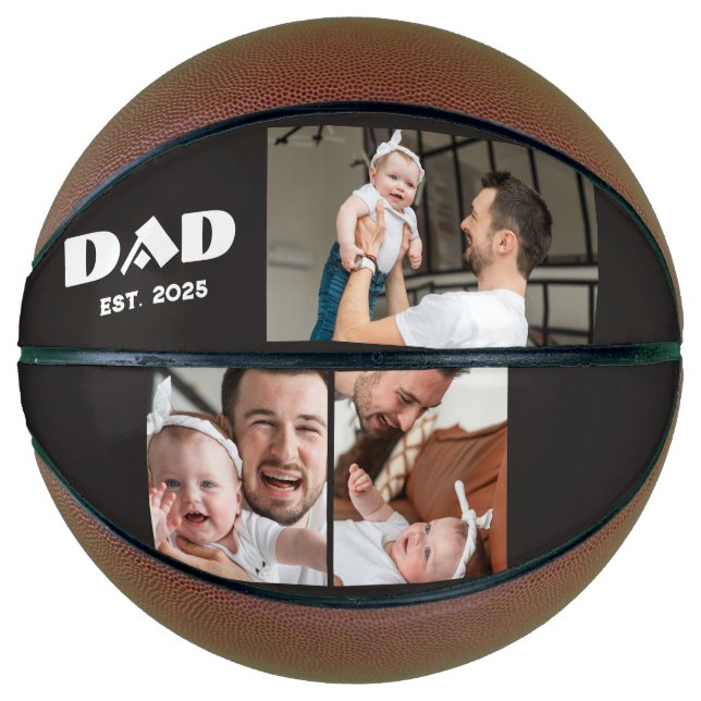 Personalised Dad Established 3-Photo Collage Basketball (Front)