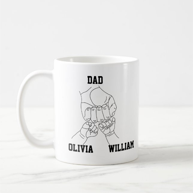 Personalised Dad Father Daddy Gift Two Kids Names Coffee Mug (Left)