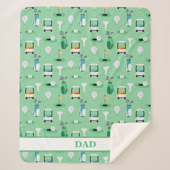 Personalised Dad Golfer Golfcart Golfing Sporty Sherpa Blanket (Front)
