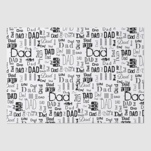 Personalised Dad Typography Black White Tissue Paper (Front)