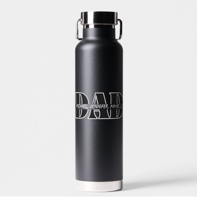 "Personalised DAD Water Bottle – Kids' Names" (Front)