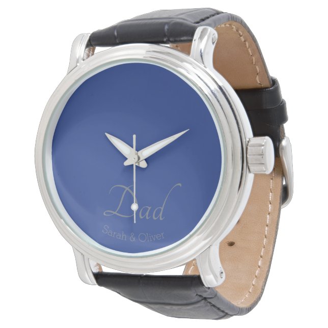 Personalised “Dad” with Silver Text - Gift for Dad Watch (Angled)