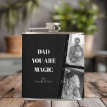 Personalised 'Dad You Are Magic' Two Fathers Photo Hip Flask<br><div class="desc">Celebrate the magic of fatherhood with our personalised 'Dad You Are Magic' vinyl wrapped flask! This unique design features a sleek black background, a cherished photo of two fathers, and the heartfelt message 'Dad You Are Magic.' Add a special touch by customising it with your kids' names. This high-quality flask...</div>