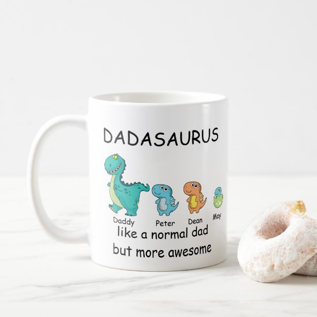 Personalised Dadasaurus up to 3 kids  Coffee Mug (With Donut)