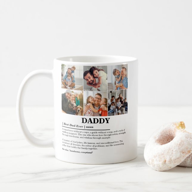 Personalised Daddy Definition 6 Photo Collage Coffee Mug (With Donut)