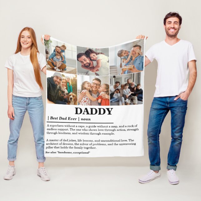 Personalised Daddy Definition 6 Photo Collage Fleece Blanket (In Situ)