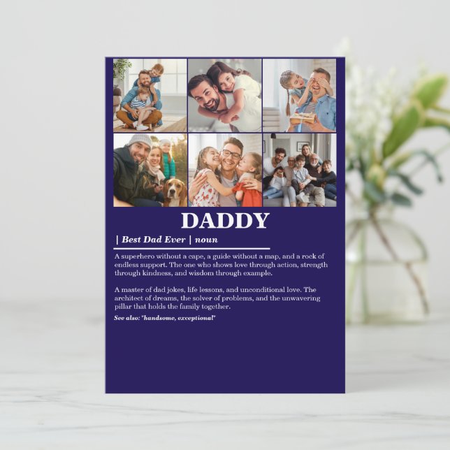 Personalised Daddy Definition 6 Photo Collage Holiday Card (Standing Front)