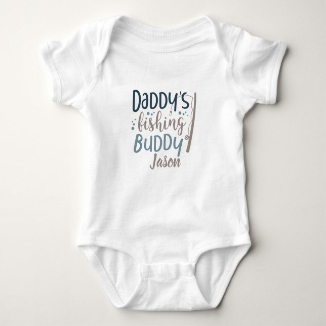 Personalised Daddy 's Fishing Buddy Fishing Pole Baby Bodysuit (Front)