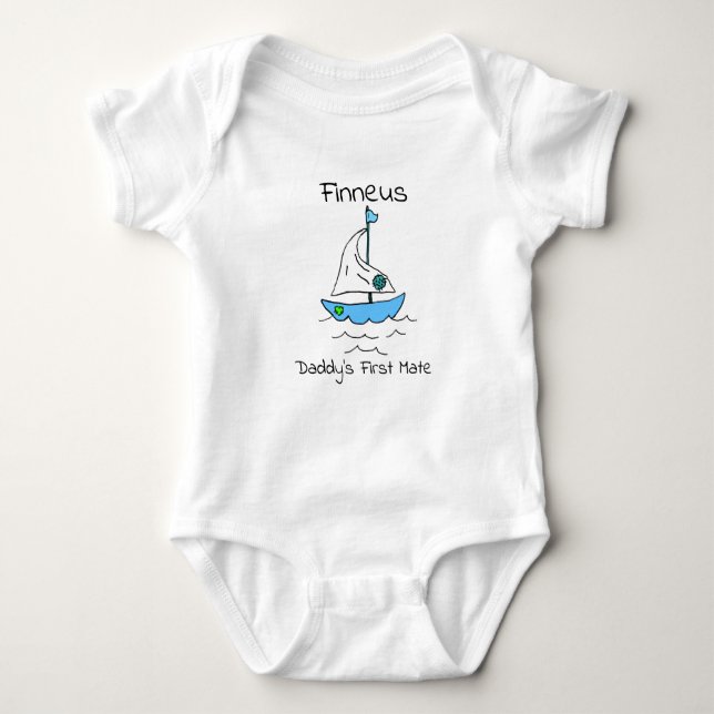Personalised Daddy's First Mate Sailboat Baby boy Bodysuit (Front)