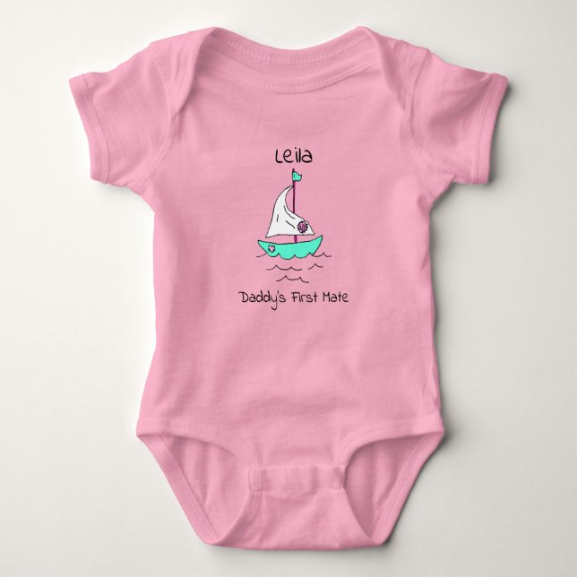Personalised Daddy's First Mate Sailboat Baby Girl Bodysuit (Front)