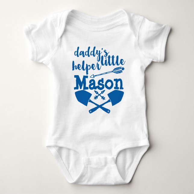 Personalised Daddy's Little Helper Blue and Grey Baby Bodysuit (Front)